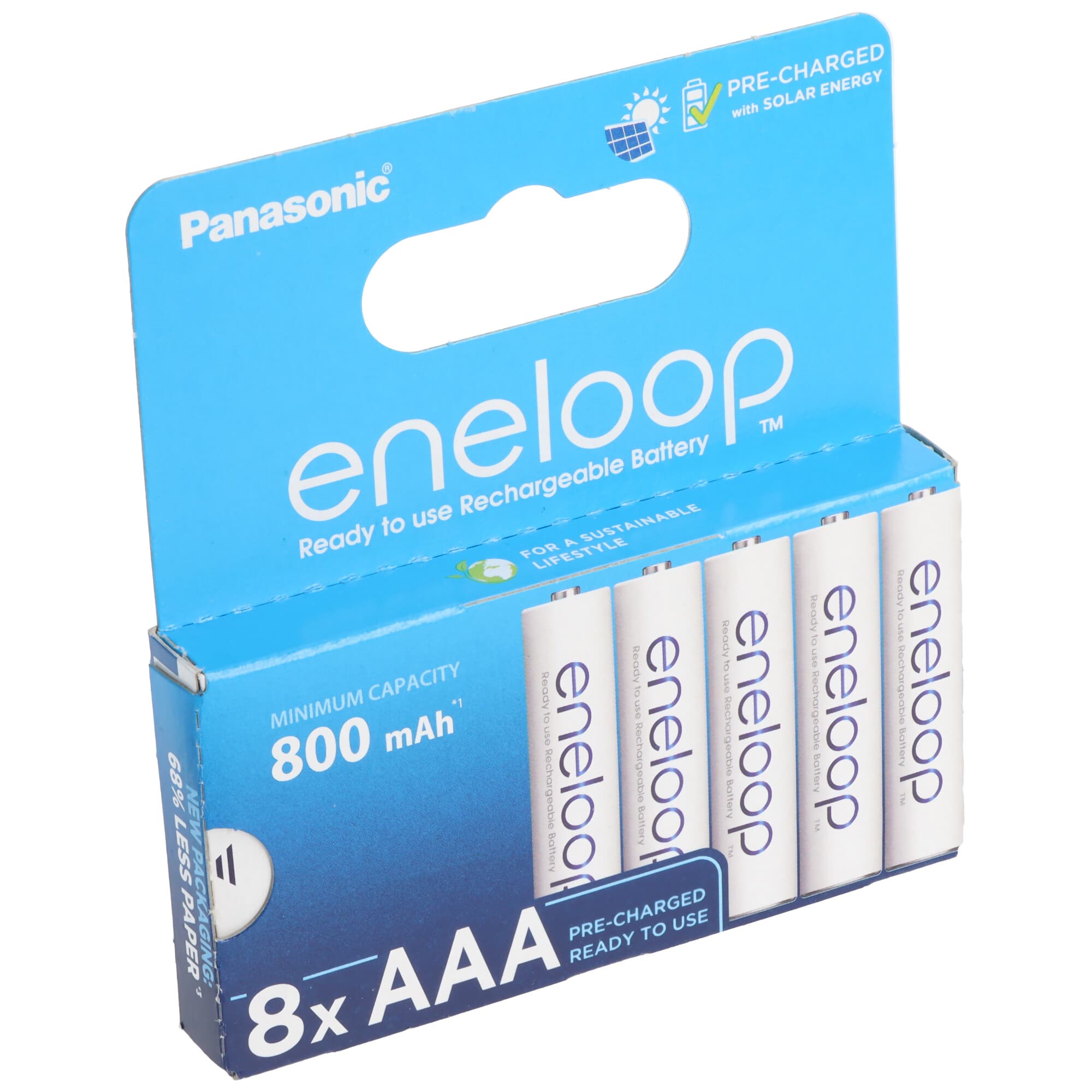 Panasonic eneloop, préchargé, blister de vente au détail (paquet de 8) Batterie rechargeable BK-4MCDE/8BE NiMH, Micro, AAA, HR03, 1,2 V et 800 mAh