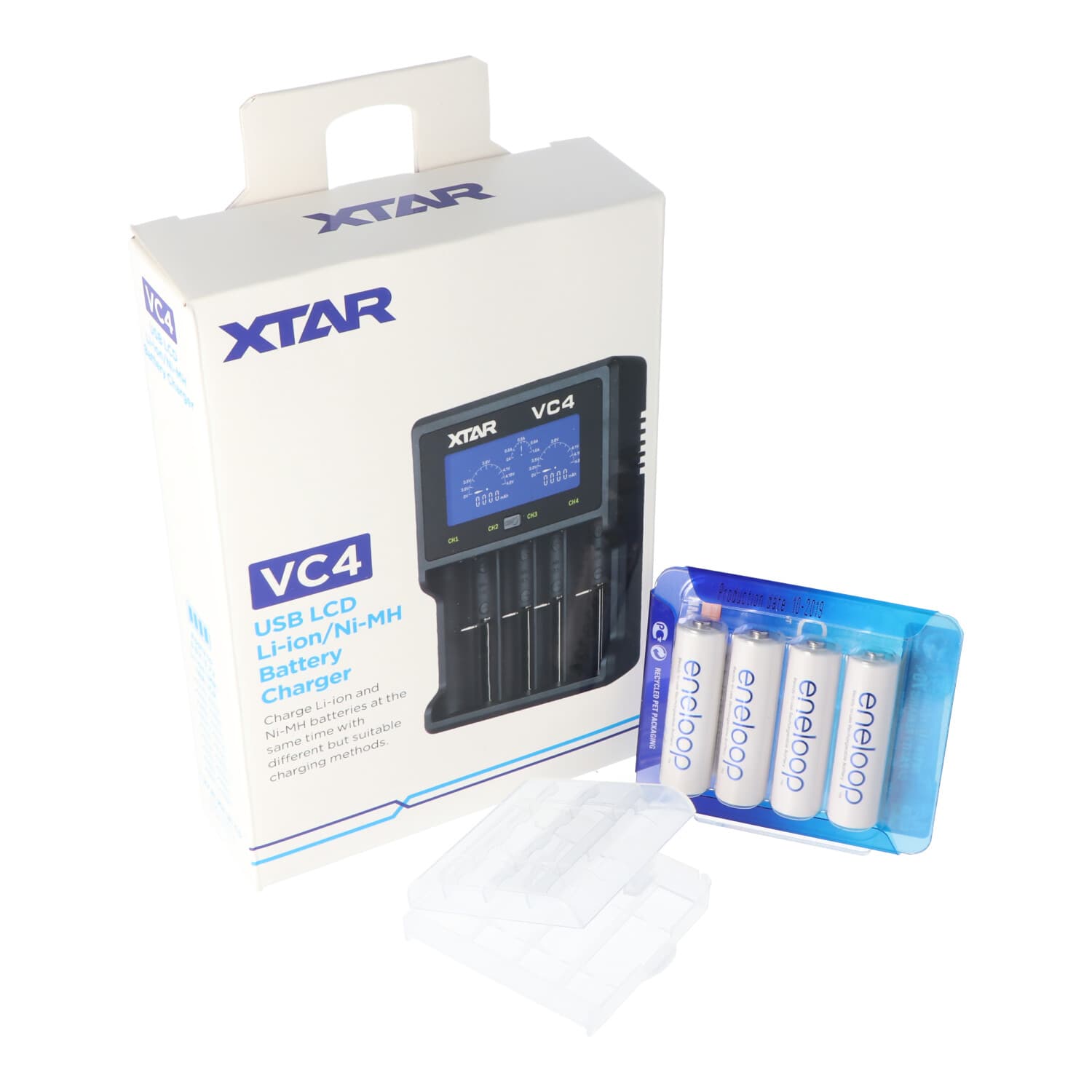 XTAR VC4 Chargeur rapide en kit avec quatre pièces Batteries Panasonic Eneloop BK-3MCC1 + Boîte de rangement pour batterie Gratuit!