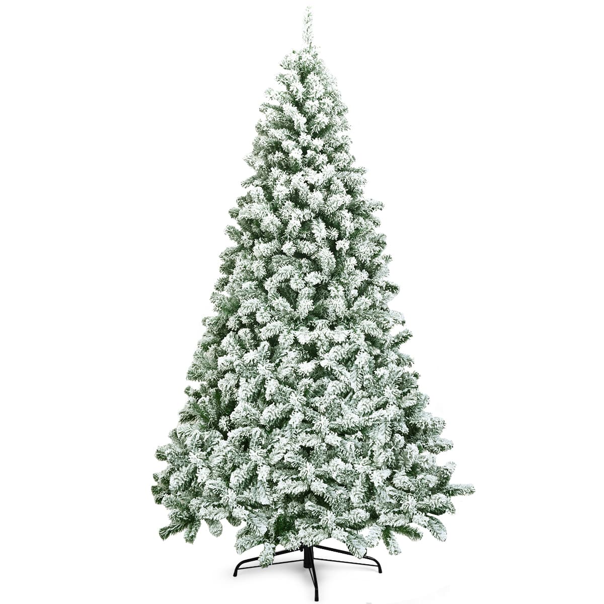 CostwayArbre de Noël Artificiel 225CM avec 1364 Branches Aiguilles et Neige en PVC Support Métallique Solide et Pliable pour Décoration Noël