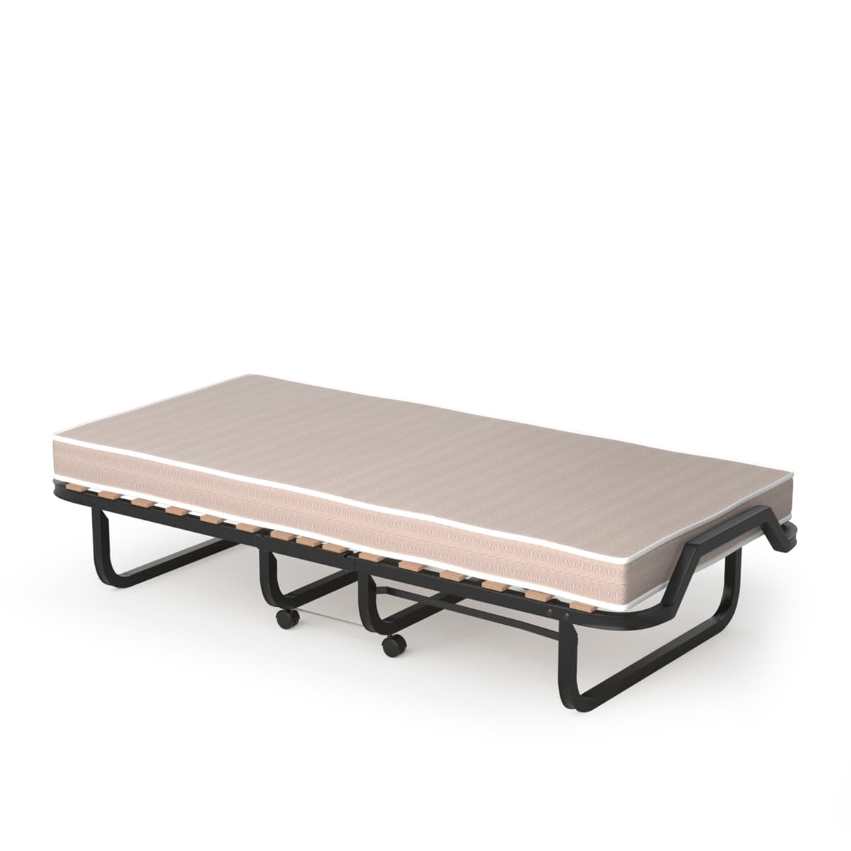 Lit d'Appoint Pliable sur Roulettes 80 x 200 CM Lit Pliant Matelas en Mousse 10 CM 15 Lattes de Lit